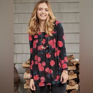 Matilda Jane WINTER BLOOMS Top Long Sleeve Black Red Floral Size M